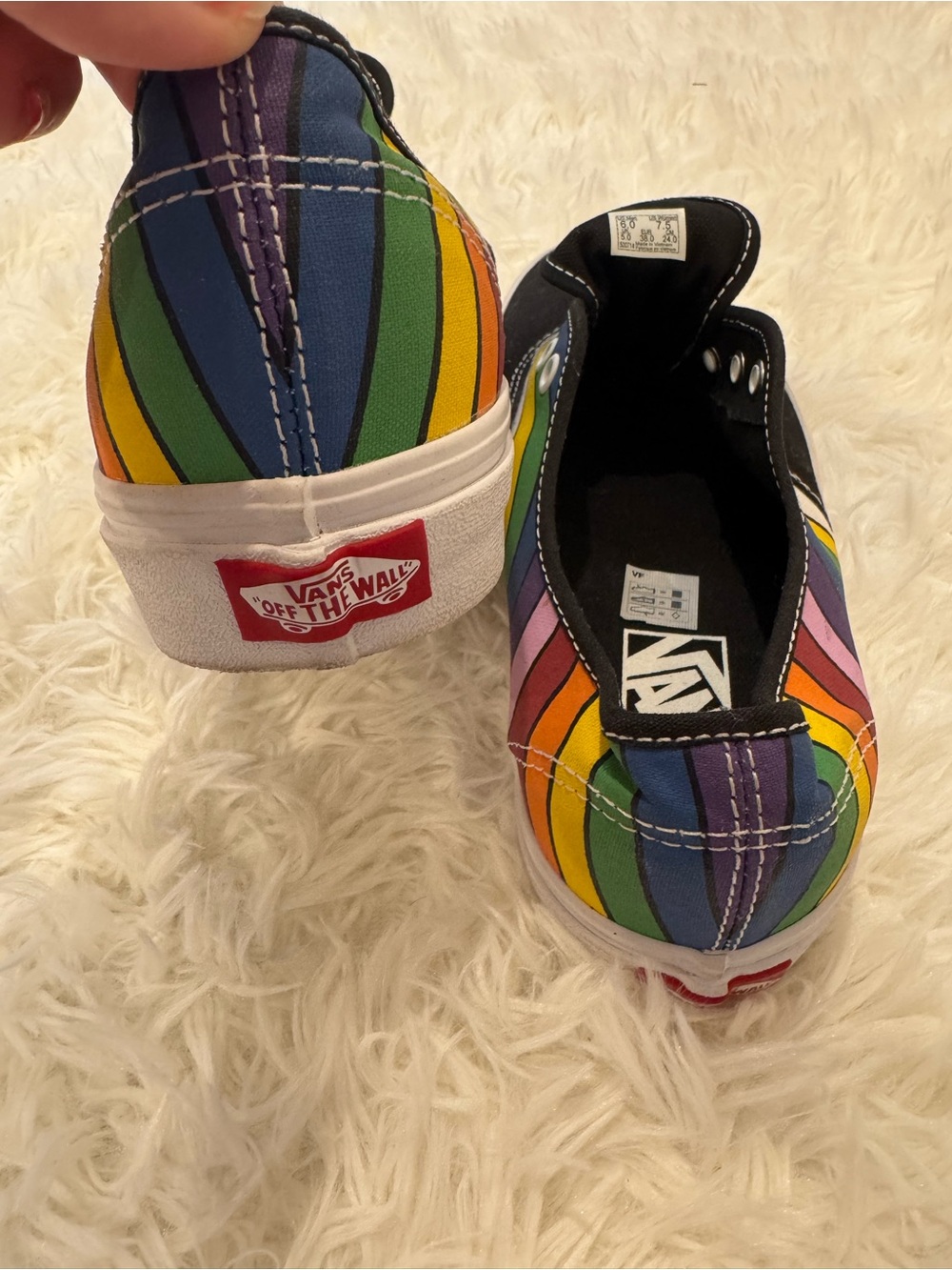 Vans Kids Black Slip-On Sneakers with Rainbow Stripe Detail - Picture 5 of 7